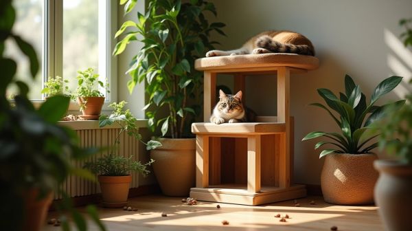 Un arbre à chat bois alliant design et naturel pour votre félin